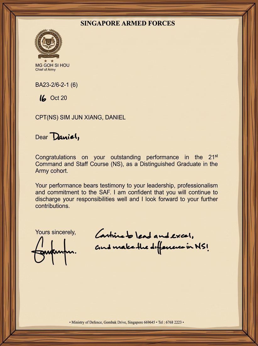 Letter from the Chief of Army — Distinguished Graduate, 21st Command and Staff Course (NS)